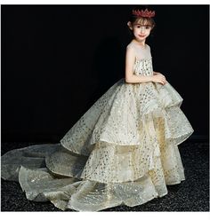 Childrens Kids Girls Embroidered Gold Thread Elegant Ruffle Ball Gown Dress Spring Fancy Dress Gown With Ruffles, Ruffled Ball Gown For Pageant, Dress-up Ball Gown With Ruffles, Ruffled Ball Gown Dresses For Pageant, Ruffled Ball Gown Dresses For Pageants, Spring Sleeveless Ball Gown With Ruffles, Princess-style Gown With Ruffles For Pageant, Princess Style Gown With Ruffles For Pageants, Princess Style Gown With Ruffles For Pageant