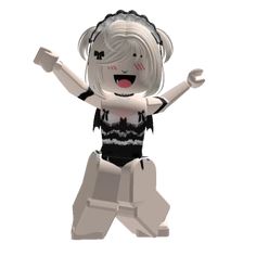 an animated girl with headphones on and arms outstretched in front of the camera,