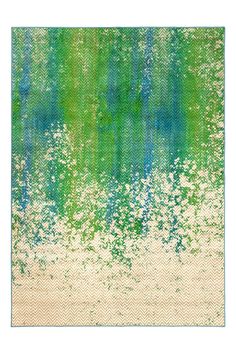 an abstract painting with green and blue colors on the bottom, in shades of white