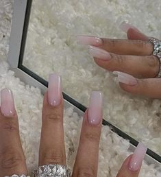 Classy Acrylic Nails Square Long, Solid Color Nails Black Skin, Elegant Pink Acrylic Nails, Translucent Milky White Nails, Colored Powder Nails Acrylic, Solar Full Set Nails, Clearish White Acrylic Nails, Slim Square Acrylic Nails, Sns Nails Long