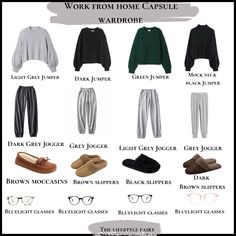 Capsule wardrobe for working from home. Work From Home Athleisure, Womens Casual Comfy Outfits, Comfy Work From Home Outfits Winter, Lounge Wear Work From Home, Wfh Style Women, Cozy Outfit Ideas For Home, Work From Home Loungewear, Comfy Wfh Outfits, Yoga Capsule Wardrobe