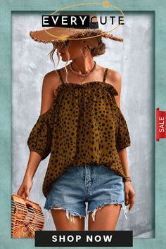 Cheetah Print Cold Shoulder Blouse Womens Tops Dressy, Next Fashion, Short Sleeve Tunic, Cold Shoulder Blouse, Loose Blouse, Polka Dot Blouse, Off Shoulder Tops, Inspiration Mode, Print Blouse