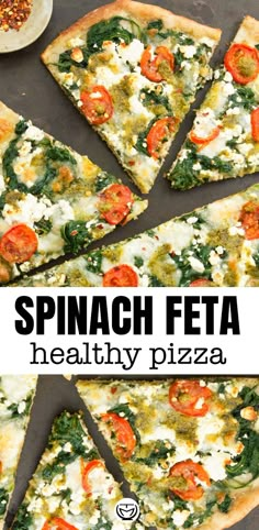 spinach feta healthy pizza is cut into slices