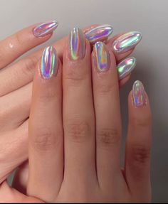 Gel Nails Chrome, Nails Chrome, Unique Acrylic Nails, Silver Nails, Beauty Nails, Nail Inspo, Gel Nails, Acrylic Nails, Fashion Beauty