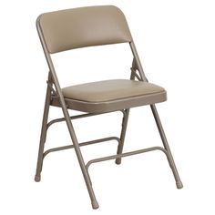 a beige folding chair on a white background