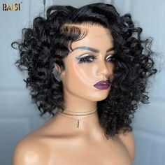 Coloured Pixie Cut, Curly Short Bob, Curly Short, Long Hair Wigs, Layered Cut, Short Curly Bob, Black Wig, Short Bob Wigs, Front Lace Wigs Human Hair