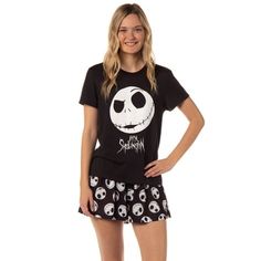 Our pajama set features shorts and a crewneck carefully crafted from soft, breathable fabric. The relaxed fit and elastic waistband provide unrestricted movement, ensuring a comfortable and cozy feel as you wind down. Cleaning this pajama set is a breeze as it's machine washable, ensuring long-lasting wear and convenience. If youre a Disney and The Nightmare Before Christmas fan, youll love this Disney The Nightmare Before Christmas Womens Jack Skellington Pajama Set. This pajama set is a cute a Goth Sleepwear, Jack Skellington Pajamas, Christmas Loungewear, Womens Loungewear Sets, Summer Pajama Set, Cotton Pajamas Women, Plus Size Sleepwear, Cotton Pajama Sets, The Nightmare Before Christmas