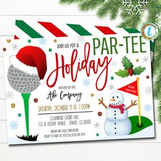 this is an image of a holiday golf birthday party with snowman and santa hat