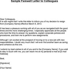 sample letter to colleagues from the company