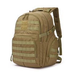 Practical Khaki Standard Backpack, Khaki Large Capacity Backpack For Outdoor Activities, Khaki Tactical Outdoor Bag, Tactical Khaki Bags For Hiking, Tactical Khaki Bag For Outdoor Activities, Combat Style Khaki Bag For Outdoor Activities, Military Style Khaki Bag For Hiking, Military Style Backpack For Outdoor Activities, Military Style Khaki Backpack For Outdoor Activities