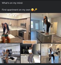 a woman standing on top of a kitchen counter