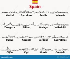 spanish cities and their names in black and white stock photo - image 349784