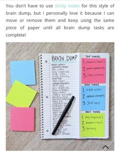 an open notebook with sticky notes attached to it