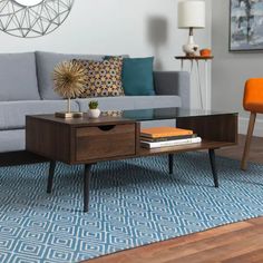 a living room scene with focus on the coffee table