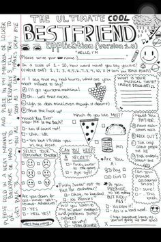 the best friend poster is shown in this handwritten notepad with doodles on it