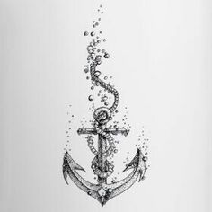 an anchor with water bubbles floating out of it's side and the word love is written