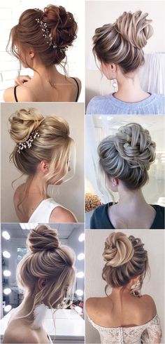 Top 20 High Bun Wedding Hairstyles from 7 Instagram Gurus | Roses & Rings - Part 2 Bridal Hairbun Style, Wedding Day Bun Hairstyle, Wedding Guest Top Knot, Bridal Hair Updo High Bun, Up Do High Bun, Top Knot Updo Wedding, Bridal Hair Up High, Mid Height Bun Wedding, Hair Chignon