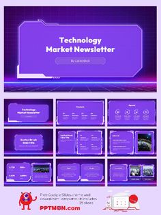 the technology market news letter is displayed in front of a purple background with an image of people