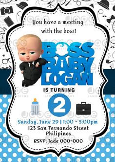 Boss Baby Birthday Invite, Boss Baby 2nd Birthday Party Boy, Boss Baby Invitation Template Free, Boss Baby Party Ideas, Boss Baby Birthday Party Boy, Boss Baby Invitation, Baby Boy Birthday Decoration, Boss Baby Party, Baby Birthday Invitation Card