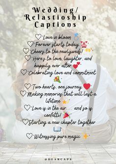 a man and woman sitting next to each other with the words wedding / relationship captions