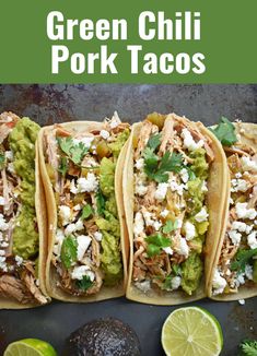 slow cooker green chili pork tacos with avocado and cilantro