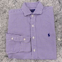 Nwot - Never Worn Light Purple Check Polo Ralph Lauren Men’s Shirt. Spread Collar 100% Cotton Long Sleeves With Button Closure Casual Business Shirt In Purple, Casual Purple Business Tops, Casual Purple Dress Shirt For Business, Casual Purple Tops For Business, Casual Purple Polo Collar Shirt, Purple Fitted Collared Polo Shirt, Casual Purple Cotton Polo Shirt, Purple Polo Shirt, Ralph Lauren Plaid Button-up Shirt