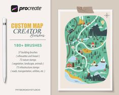 a poster with a map on it next to a pen and paper that says, custom map creator