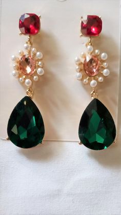 Ladies Dangle Drop Earrings Multi-Color Rhinestone And Faux Pearls. Gold-Tone Suitable For Pierced Ears. See Other Jewelry, Fashion Items, Accessories, And Collectibles Inside This Store. Thank You For Shopping Please Visit Again Soon. Green Rhinestone Crystal Earrings For Wedding, Green Crystal Rhinestone Earrings For Wedding, Green Jeweled Crystal Earrings For Weddings, Wedding Green Crystal Rhinestone Earrings, Long Drop Earrings, Fashion Items, Pierced Ears, Dallas Tx, Ear Piercings