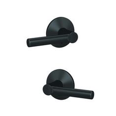 an image of two black handles on a door handle and knobs for the bathroom