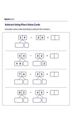 subtracting place value cards with numbers