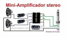 the wiring diagram for an amplifier system with two speakers and one microphone, which is connected to