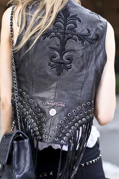 Leather Outfits Women, Leather Biker Vest, Biker Outfit, Biker Vest, Biker Chic, Biker Chick, Biker Style