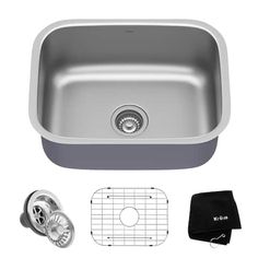 stainless steel kitchen sink with strainer and accessories