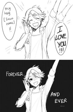 two cartoon pictures with one saying i love you and the other saying forever