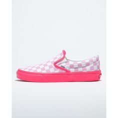 Customs Neon Pink Checkerboard Slip-On Pink Fabric Sneakers With Round Toe, Pink Textile Canvas Shoes With Rubber Sole, Pink Slip-on Canvas Shoes With Vulcanized Sole, Pink Slip-on Canvas Shoes With Rubber Sole, Pink Slip-on Canvas Shoes For Streetwear, Pink Low-top Fabric Sneakers, Pink Checkerboard, 1980s Childhood, Van Doren