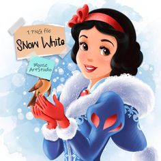 snow white is holding a bird in her right hand and wearing a red headband