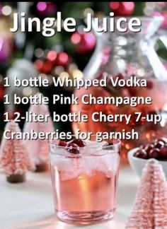 a bottle of pink champagne with cranberries for garnish