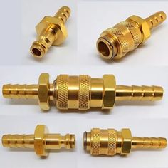 four different types of gold colored connectors