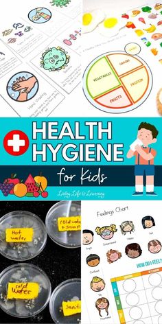 the health hygiene for kids book is shown with pictures of children's health activities