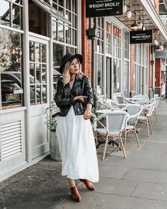 Dress Leather Jacket, Dress Leather, Neutral Outfit, Leather Dresses, White Polka Dot, White Dress, Polka Dots