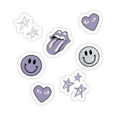 the rolling stones stickers are arranged in various shapes and sizes, including heart, tongue, lips, smiley face, stars