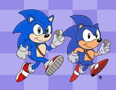 two cartoon sonics are running in the air