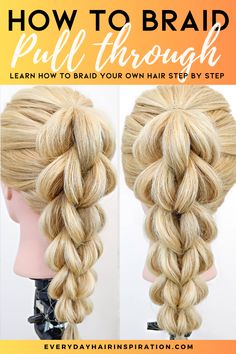 how to 3d pull through braid 3d Pull Through Braid, Braiding Tutorials Step By Step, Hair Braid Tutorial, 3d Braid, Different Types Of Braids, Faux Braids, Hair Sports, Mum Style