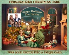 a christmas card with an image of a family