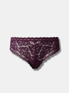 Matching style(s): Search 11422941, 12120773 FIT Mid rise. Minimal coverage. MATERIALS + CARE Lace knit fabric. . 87% nylon, 13% spandex. Machine wash cold. Dry flat. Imported. DETAILS Open gusset detail. The best plus size women's lace thong panty with open gusset panties in deep purple made of lace. Elegant Purple Brief Bottoms, Nylon Brief Bottoms Partially Lined, Purple Lace Stretch Bottoms, Seamless Polyamide Bottoms, Size 16 Jeans, Lace Thong, Matches Fashion, Lace Knitting, Bra Cups