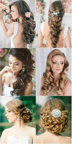 different hairstyles for women with long hair and flowers in their hair are shown