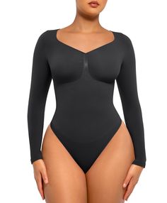 PRICES MAY VARY. Soft Fabric: Our long sleeve bodysuit is crafted from buttery soft yarn with exceptional elasticity, offering skin-friendly breathability, made of a blend of 74% nylon and 26% spandex. The seamless fabric provides maximum freedom of movement, ensuring comfort all day long and achieving a seamless look even under daily wear. The shaping bodysuit hugs you like a second skin, making you forget it's there. Breast Support: The three-dimensional cup design caters to all breast shapes, providing excellent support and enhancing your curves. The bust area features a special yarn filling technique that reduces transparency, allowing you to wear nubra without worrying about see-through issues. Suitable for wearing alone or layered as shapewear. Tummy Control: Our bodysuit for women e Tiktok Bodysuit, Feelingirl Shapewear, Shaping Bodysuit, Cute Bodysuits, Bodysuit Tops, Fashion Dictionary, Amazon Favorites, Shapewear Bodysuit, Bodysuit Top