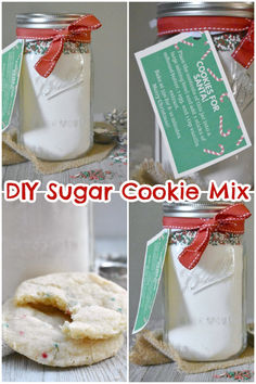 homemade sugar cookie mix in a mason jar with instructions to make the cookies and label