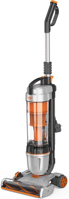 an orange and silver vacuum is on display