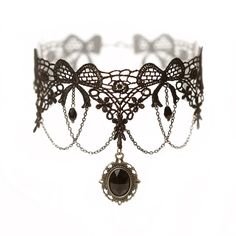 ❀ This listing is for one black lace choker. ❀ The choker measures around 11.5 inches / 30 cm long. ❀ The choker finishes with lobster clasp closure and a 3-inch extension chain. ❀ You can also wear your choker with lace ribbon tie closing (two 12-inch lace ribbon trims), which allows it to be worn at any neck size. IMPORTANT: Please ALWAYS check the product measurements before ordering. If you are unsure about the size or want customization, please contact me before ordering. Thank you. ❀ Handm Black Clavicle Chain Choker For Festivals, Gothic Clavicle Chain Choker For Party, Black Punk Choker With Clavicle Chain, Black Punk Clavicle Chain Choker, Punk Style Black Clavicle Chain Choker, Adjustable Vintage Black Choker, Black Choker With Lobster Clasp As Gift, Vintage Adjustable Clavicle Chain Choker, Black Choker With Lobster Clasp